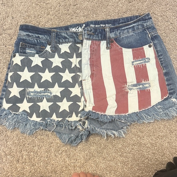 Mossimo Denim Pants - American Flag Denim Shorts with fringe